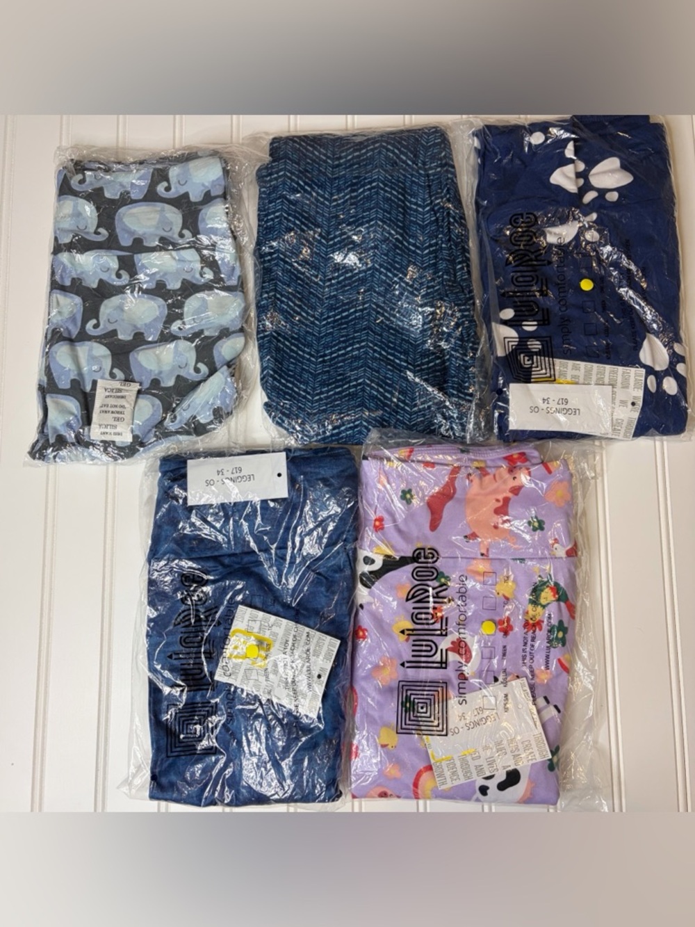 LuLaRoe Mixed Blue & Lavender Leggings Bundle of 5